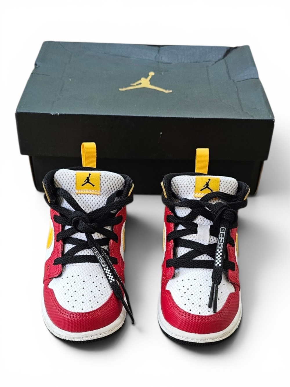 Nike Air Jordan 1 Mid Toddler Sneakers Size 7C Red Yellow - Picture 2 of 12